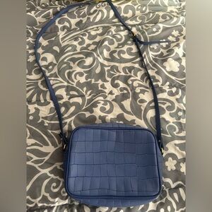 Neiman Marcus Blue Croc-Embossed Crossbody Bag